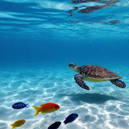 Caribbean Holidays, Barbados Backpacking, Backpacker snorkelling in clear Caribbean water beside colourful fish and a sea turtle off the Barbados coast