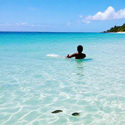 Caribbean Holidays, Barbados Backpacking, Backpacker swimming at Carlisle Bay, Barbados, with clear blue water, sandy beach and colourful fish nearby