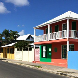 Caribbean Holidays, Barbados Backpacking, Budget-friendly Barbados guesthouse near a colourful village street, with a backpack and travelling essentials