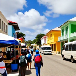 Caribbean Holidays, Barbados Backpacking, Colourful Bridgetown street with backpacker exploring markets, historic buildings, local buses and everyday Barbadian life