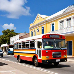 Caribbean Holidays, Barbados Backpacking, Colourful local buses and a backpacker exploring Bridgetown, Barbados, with historic buildings and bustling streets