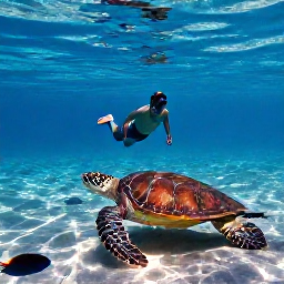 Caribbean Holidays, Barbados Beach Holidays, A snorkeller viewing colourful fish and a sea turtle in the clear waters of Carlisle Bay, Barbados