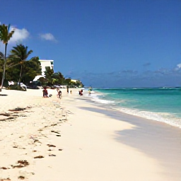 Caribbean Holidays, Barbados Beach Holidays, A wide sandy beach on Barbados in August, turquoise Caribbean water, gentle waves, palm trees and a few relaxed holidaymakers