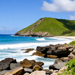 Caribbean Holidays, Barbados Beach Holidays, Rugged east coast of Barbados with Atlantic waves, rocky shoreline and green hills under a bright blue sky