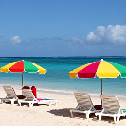 Caribbean Holidays, Barbados Beach Holidays, Visitors relaxing on a sheltered Barbados beach with sun loungers, calm sea and colourful beach umbrellas