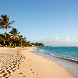 Caribbean Holidays, Barbados Beach Holidays, Wide sandy Caribbean beach in Barbados with turquoise water, palm trees and gentle morning sunlight