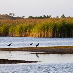 Caribbean Holidays, Barbados Birdwatching, A quiet Barbados wetland with reeds, shallow water and wading birds, photographed in soft morning light