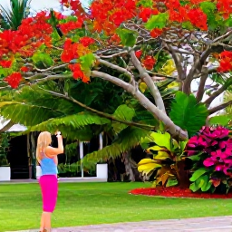 Caribbean Holidays, Barbados Birdwatching, Colourful Barbados woodland garden with a birdwatcher observing green monkeys and tropical birds among flowering trees