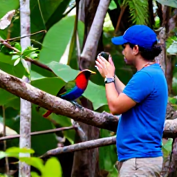 Caribbean Holidays, Barbados Birdwatching, Colourful Barbados woodland with a birdwatcher quietly observing tropical birds in June