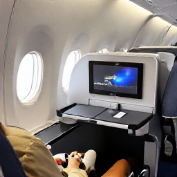 Caribbean Holidays, Barbados Business Class, Business-class passenger relaxing in a comfortable aircraft cabin on a flight to Barbados