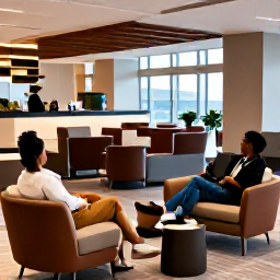 Caribbean Holidays, Barbados Business Class, Business-class passenger relaxing in a stylish airport lounge before a Barbados holiday