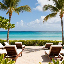 Caribbean Holidays, Barbados Business Class, Elegant Barbados beachfront resort with sun loungers, tropical gardens and a calm blue sea