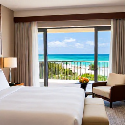 Caribbean Holidays, Barbados Business Class, Elegant Barbados hotel room with balcony overlooking the Caribbean Sea, fresh fruit and comfortable seating