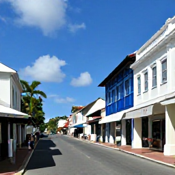 Caribbean Holidays, Barbados Business Class, Elegant Bridgetown street scene in Barbados with historic buildings, local shops and people exploring