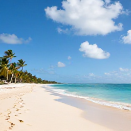 Caribbean Holidays, Barbados Business Class, Golden sandy beach and calm turquoise sea on Barbados in October, with palm trees and light clouds