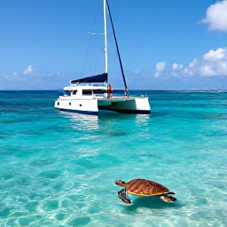 Caribbean Holidays, Barbados Business Class, Traveller enjoying a catamaran cruise beside sea turtles in the clear waters of Barbados