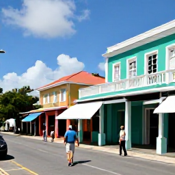 Caribbean Holidays, Barbados Business Class, Traveller exploring Bridgetown Barbados, colourful historic buildings, local shops and bright Caribbean daylight
