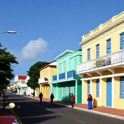 Caribbean Holidays, Barbados Business Class, Visitors exploring Bridgetown Barbados with colourful buildings, historic architecture and a sunny street scene