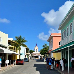 Caribbean Holidays, Barbados Business Class, Visitors exploring Bridgetown streets, colourful buildings, local shops and a historic Bajan landmark
