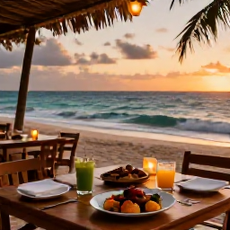 Caribbean Holidays, Barbados Business Class, Warm evening at a Barbados beach restaurant with local food, gentle waves and relaxed holiday atmosphere