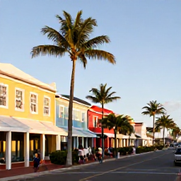 Caribbean Holidays, Barbados City Breaks, Bright Bridgetown waterfront in Barbados on a sunny August morning, with colourful buildings, palm trees and people exploring the streets
