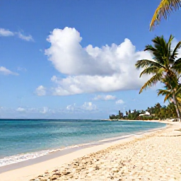 Caribbean Holidays, Barbados City Breaks, Relaxed Caribbean beach near Bridgetown with calm turquoise water, golden sand and a few palm trees