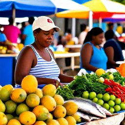Caribbean Holidays, Barbados Cooking Holidays, A colourful Bridgetown market in January with local vendors selling mangoes, limes, peppers, herbs, fish and other Barbadian ingredients