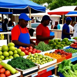 Caribbean Holidays, Barbados Cooking Holidays, A colourful outdoor market in Barbados in May, with tropical fruit, vegetables, herbs, spices and friendly local traders