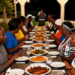 Caribbean Holidays, Barbados Cooking Holidays, A July evening food experience in Barbados with grilled fish, traditional dishes and guests dining outdoors under soft lights
