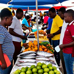 Caribbean Holidays, Barbados Cooking Holidays, A lively Barbados food market in April, with fresh fish, mangoes, limes, peppers and local vendors serving customers