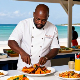Caribbean Holidays, Barbados Cooking Holidays, A local Barbadian chef preparing flying fish and traditional side dishes during a hands-on cooking lesson near the coast