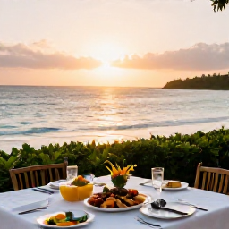 Caribbean Holidays, Barbados Cooking Holidays, A relaxed Barbados evening with an outdoor table of Caribbean dishes beside the sea under soft sunset light