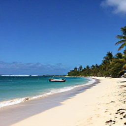 Caribbean Holidays, Barbados Cooking Holidays, A tranquil Barbados coastline in October with turquoise water, pale sand, palm trees and a small fishing boat