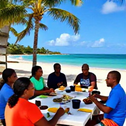 Caribbean Holidays, Barbados Cooking Holidays, Visitors enjoying a relaxed Barbados holiday after a cooking class, with a sunny beach, palm trees and turquoise sea