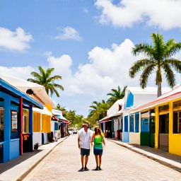Caribbean Holidays, Barbados Couples Holidays, Couple exploring historic Bridgetown in Barbados, with colourful buildings, local shops and tropical sunshine