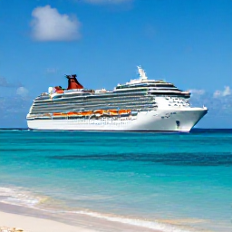 Caribbean Holidays, Barbados Cruises, A modern cruise ship sailing past the turquoise coast of Barbados in bright April sunshine