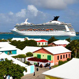 Caribbean Holidays, Barbados Cruises, Bridgetown harbour with a cruise ship, colourful waterfront buildings and visitors exploring Barbados