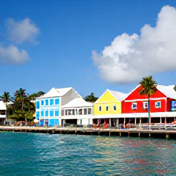 Caribbean Holidays, Barbados Cruises, Colourful Bridgetown waterfront with historic buildings, palm trees and cruise passengers exploring Barbados