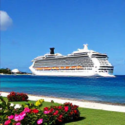 Caribbean Holidays, Barbados Cruises, Luxury cruise ship approaching Bridgetown harbour in bright January sunshine, with Barbados coastline and turquoise Caribbean sea