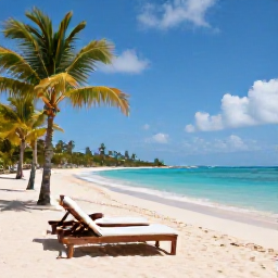 Caribbean Holidays, Barbados Cruises October, A golden sandy beach on the west coast of Barbados with calm turquoise sea, sun loungers and coconut palms