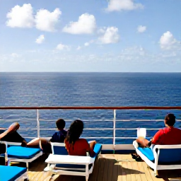 Caribbean Holidays, Barbados Cruises, Passengers relaxing on a cruise ship deck overlooking a calm blue Caribbean sea near Barbados