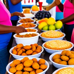 Caribbean Holidays, Barbados Culture Holidays, Traditional Bajan food served at a lively local market, including flying fish, fish cakes, macaroni pie and fresh fruit