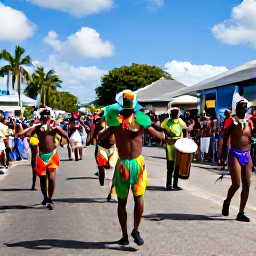 Caribbean Holidays, Barbados Culture Holidays, Traditional Barbados festival parade with colourful costumes, dancers, drums and spectators in a sunny street
