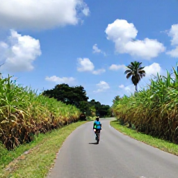 Caribbean Holidays, Barbados Cycling Holidays, Cyclist travelling through green Barbados countryside and sugar cane fields on a quiet country lane