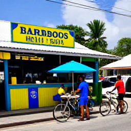 Caribbean Holidays, Barbados Cycling Holidays, Friendly cyclists enjoying a roadside stop at a Barbados rum shop, with local food, drinks and colourful island scenery