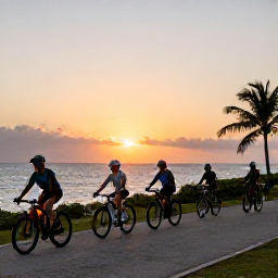 Caribbean Holidays, Barbados Cycling Holidays, Small group of cyclists enjoying a sunset stop overlooking the Barbados coastline
