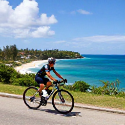Caribbean Holidays, Barbados Cycling March, Cyclist stopping at a Barbados viewpoint overlooking Bathsheba coastline and the Atlantic Ocean