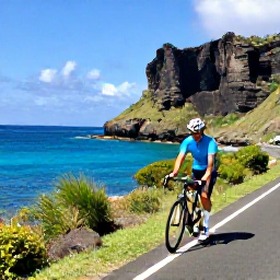 Caribbean Holidays, Barbados Cycling October, Road cyclist pausing beside a dramatic Barbados coastline, with rugged cliffs, bright blue water and a scenic island road