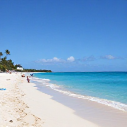 Caribbean Holidays, Barbados December, A bright Barbados beach in December with turquoise water, soft white sand, palm trees and relaxed holidaymakers