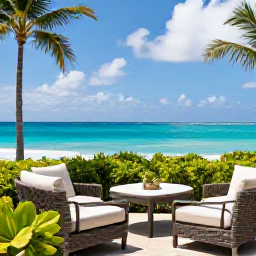 Caribbean Holidays, Barbados December, A friendly Barbados all-inclusive resort terrace overlooking the Caribbean Sea, with comfortable seating and tropical surroundings